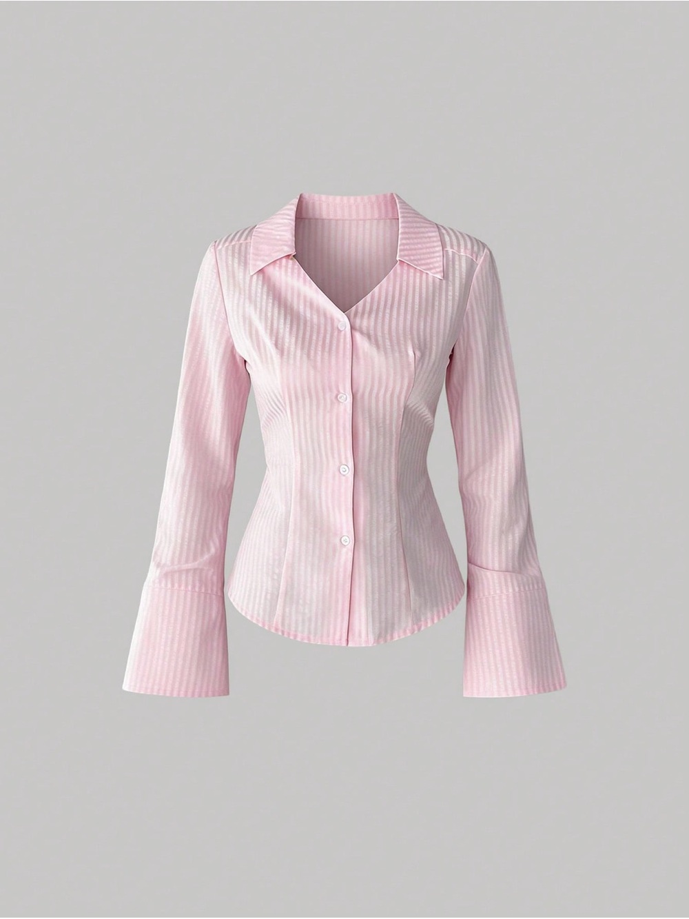 SHEIN Light Pink Striped Button-Down Shirt